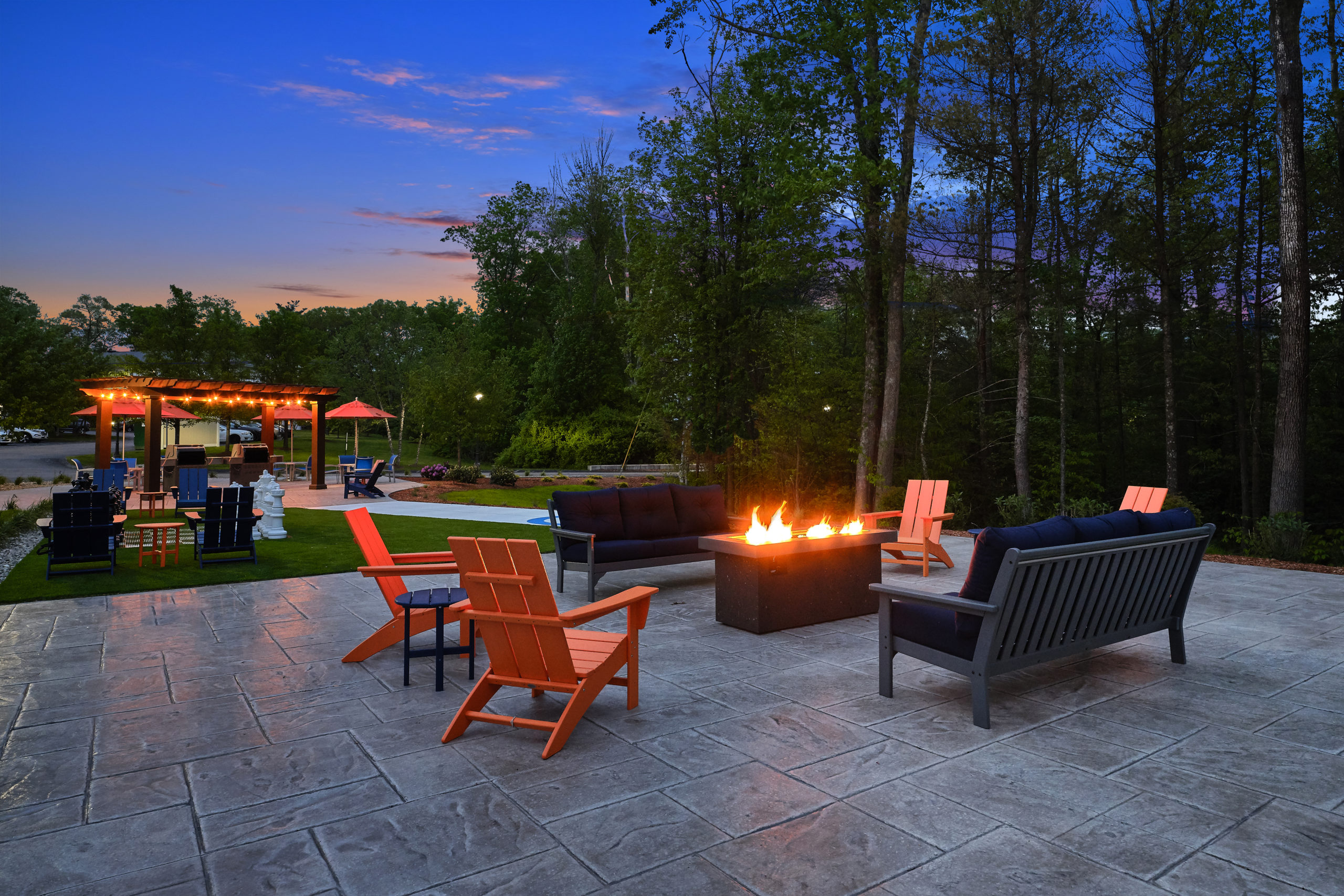 Outdoor firepit and lounge chairs at The Point at Abington